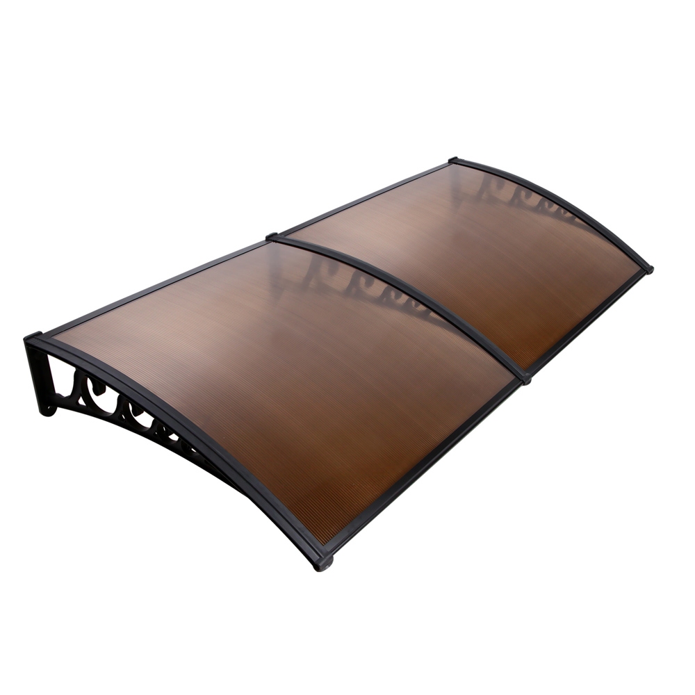 Instahut Window Awning Door Canopy 1m x 2m Brown view 8