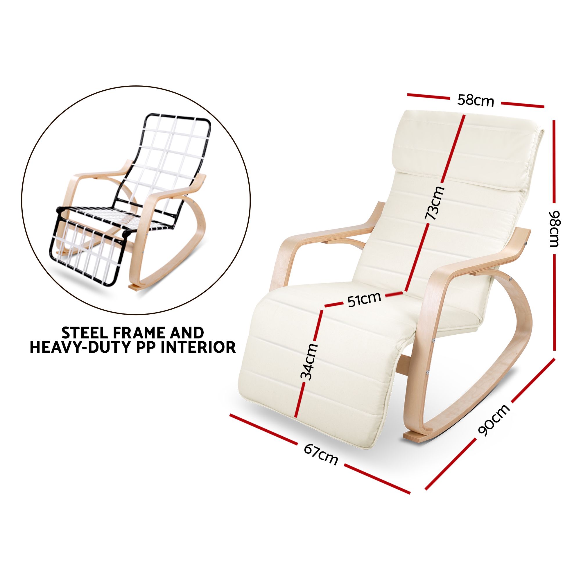 Artiss Rocking Armchair Footrest Nursing Beige Afton view 2