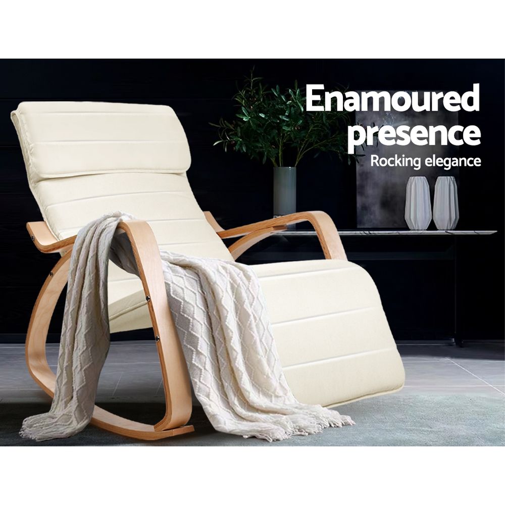 Artiss Rocking Armchair Footrest Nursing Beige Afton view 3