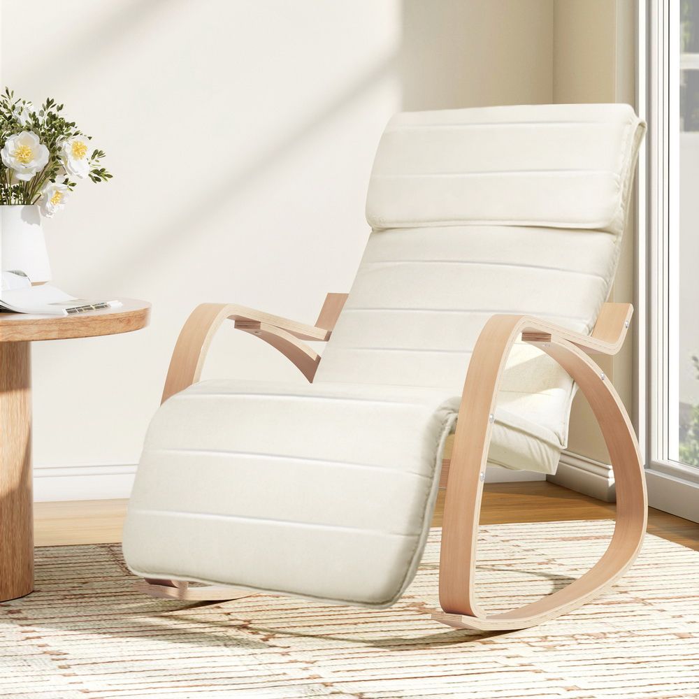 Artiss Rocking Armchair Footrest Nursing Beige Afton view 12