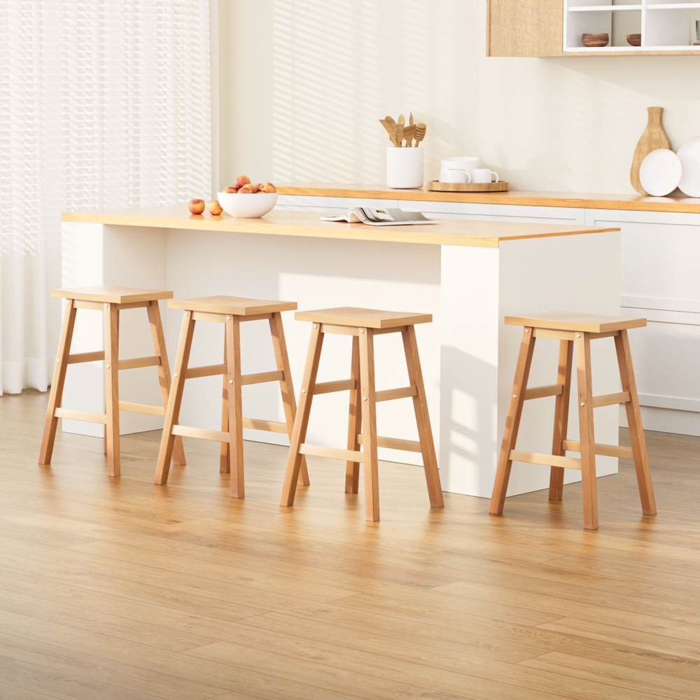 Artiss 4x Bar Stools Kitchen Chairs Wooden Nature view 7