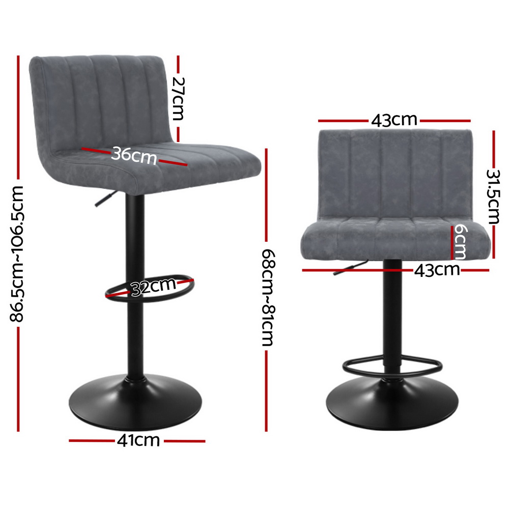 Artiss 4x Bar Stools Vintage Leather Gas Lift Grey view 2