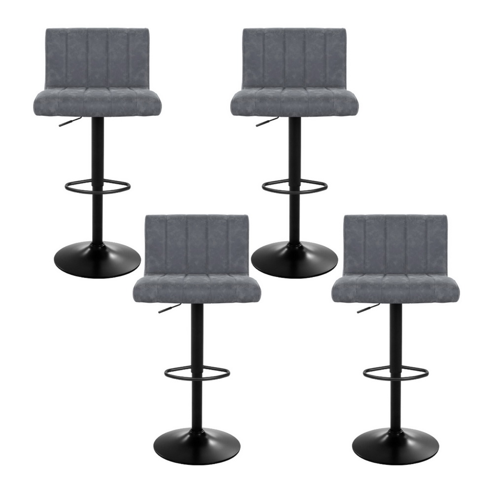 Artiss 4x Bar Stools Vintage Leather Gas Lift Grey view 3