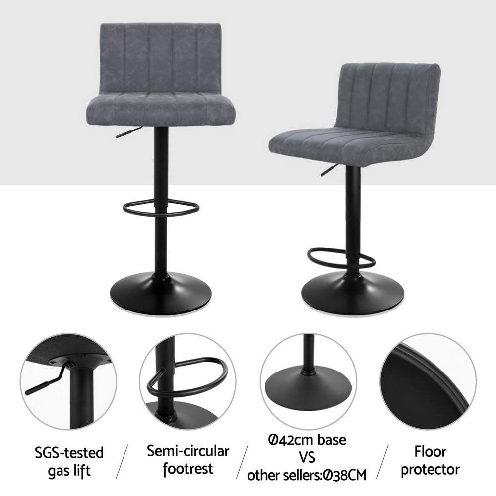 Artiss 4x Bar Stools Vintage Leather Gas Lift Grey view 4