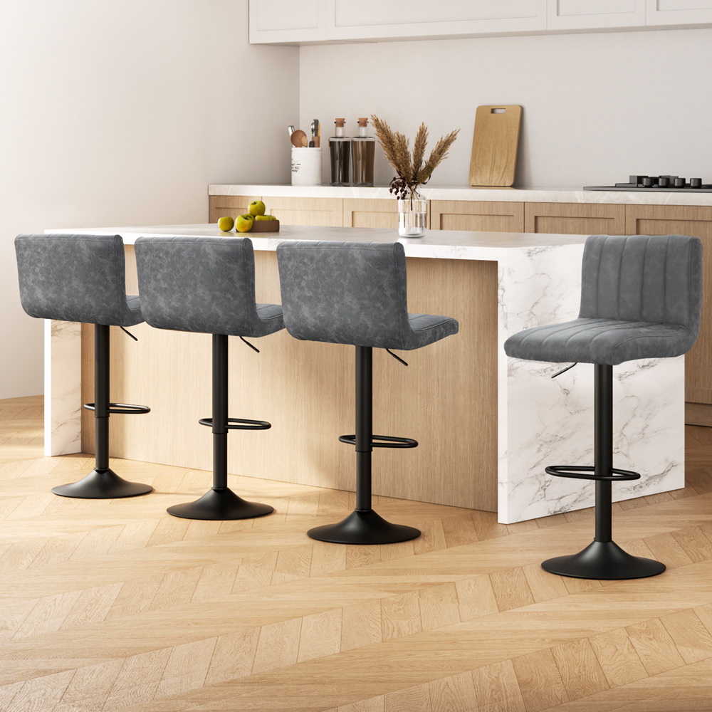 Artiss 4x Bar Stools Vintage Leather Gas Lift Grey view 7