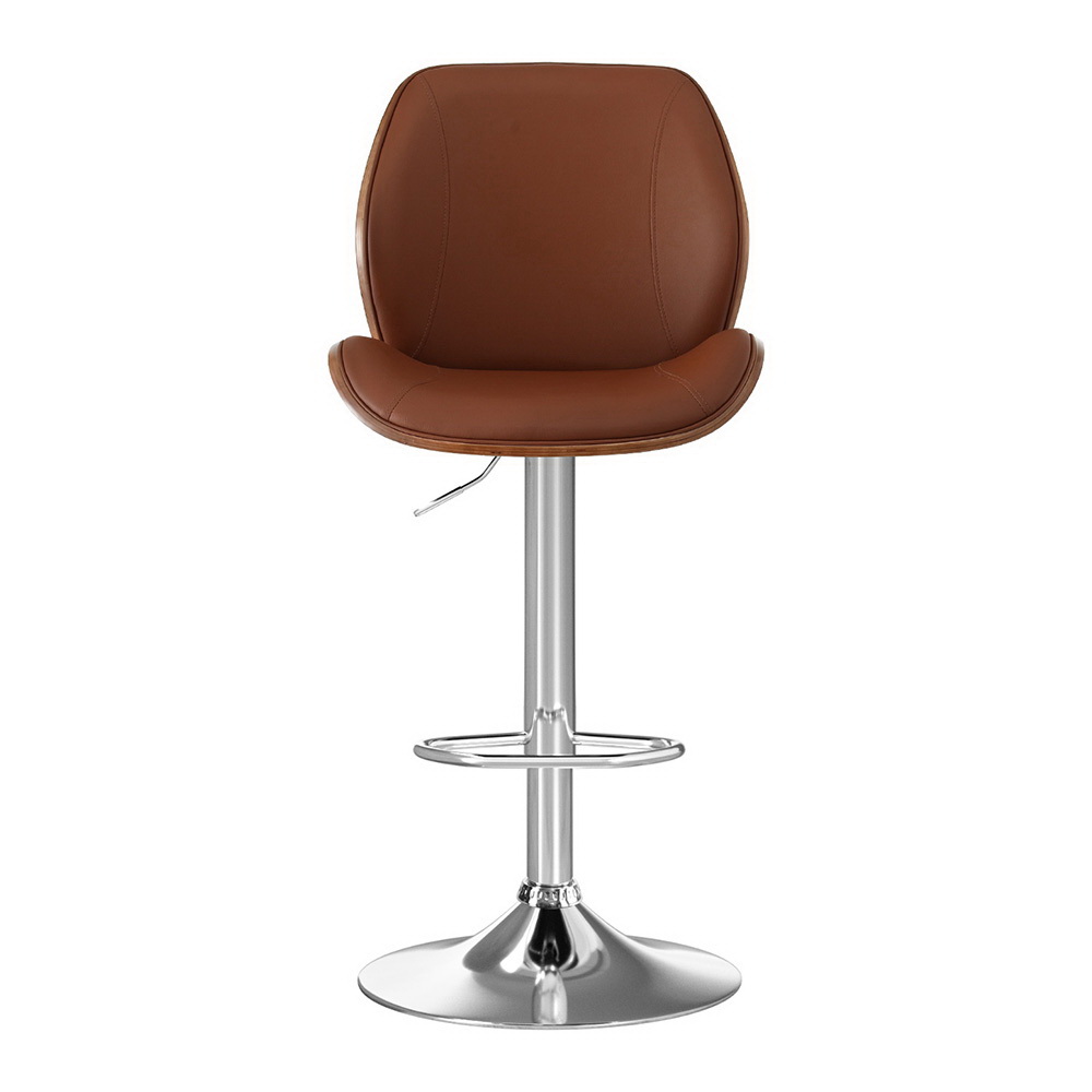 Artiss 2X Bar Stools Bentwood Adjustable Kitchen Counter Chair Leather Brown view 3