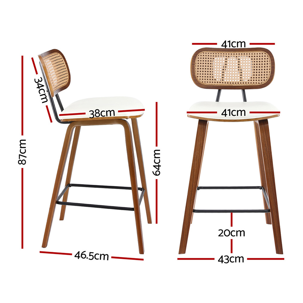 4x Artiss Bar Stools Kitchen Counter Rattan Chairs PU Leather Padding view 2