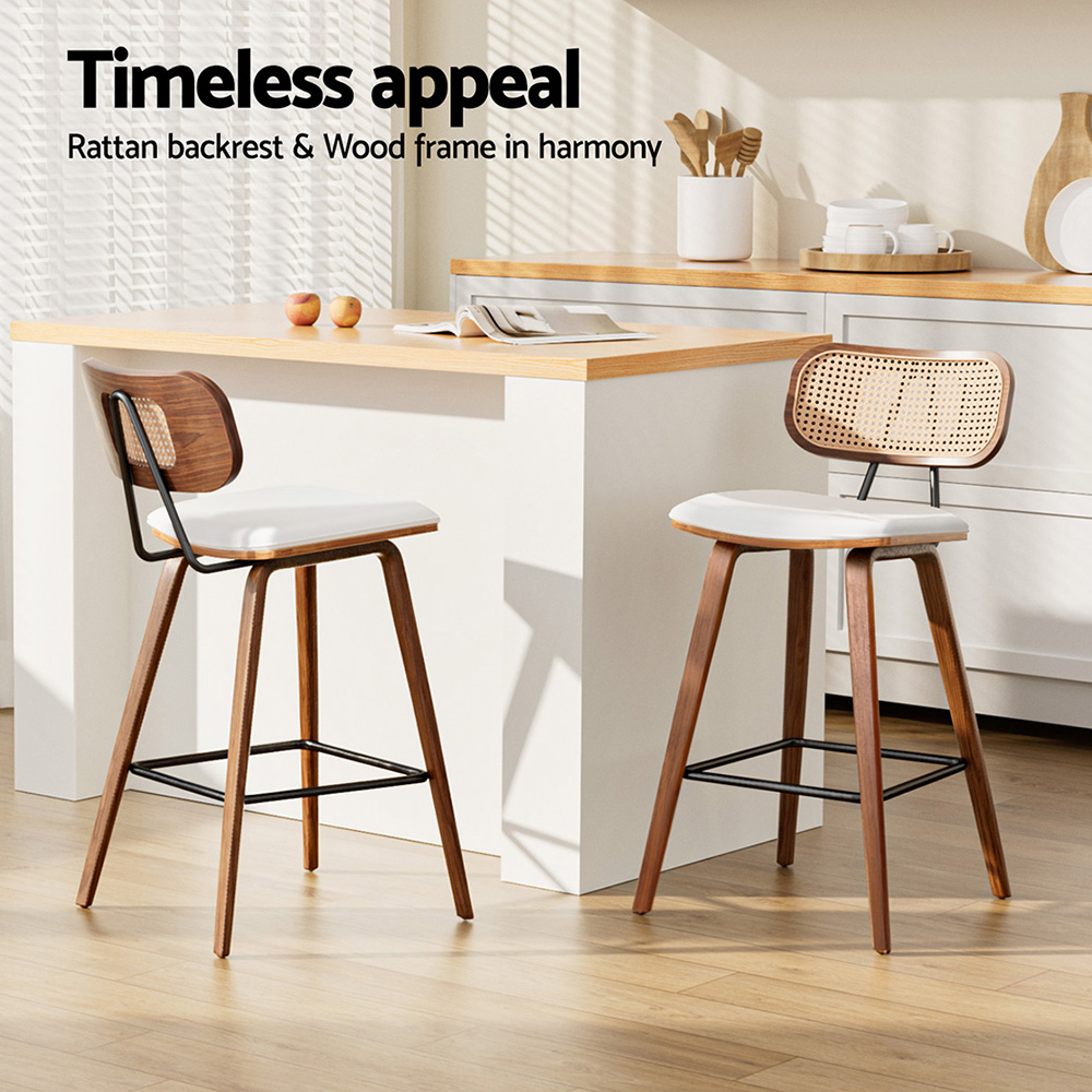 4x Artiss Bar Stools Kitchen Counter Rattan Chairs PU Leather Padding view 6