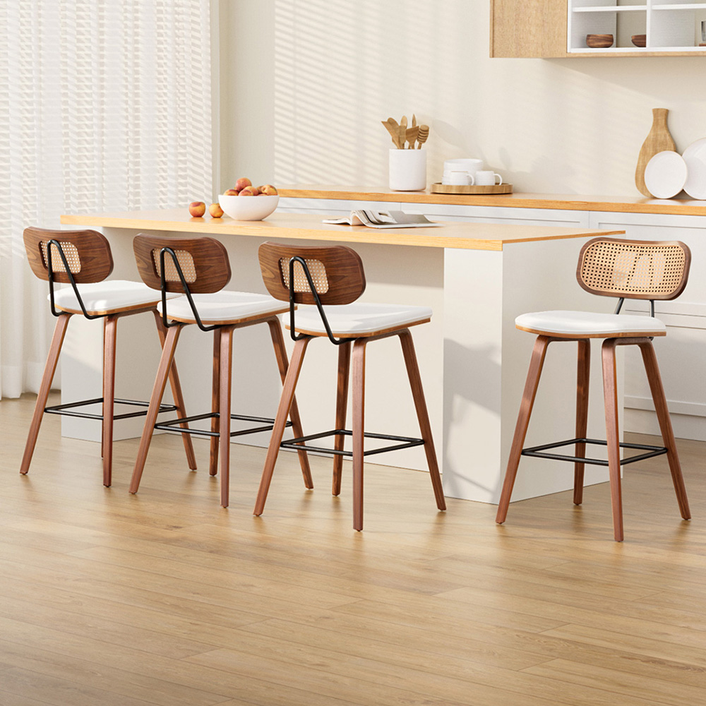 4x Artiss Bar Stools Kitchen Counter Rattan Chairs PU Leather Padding view 7
