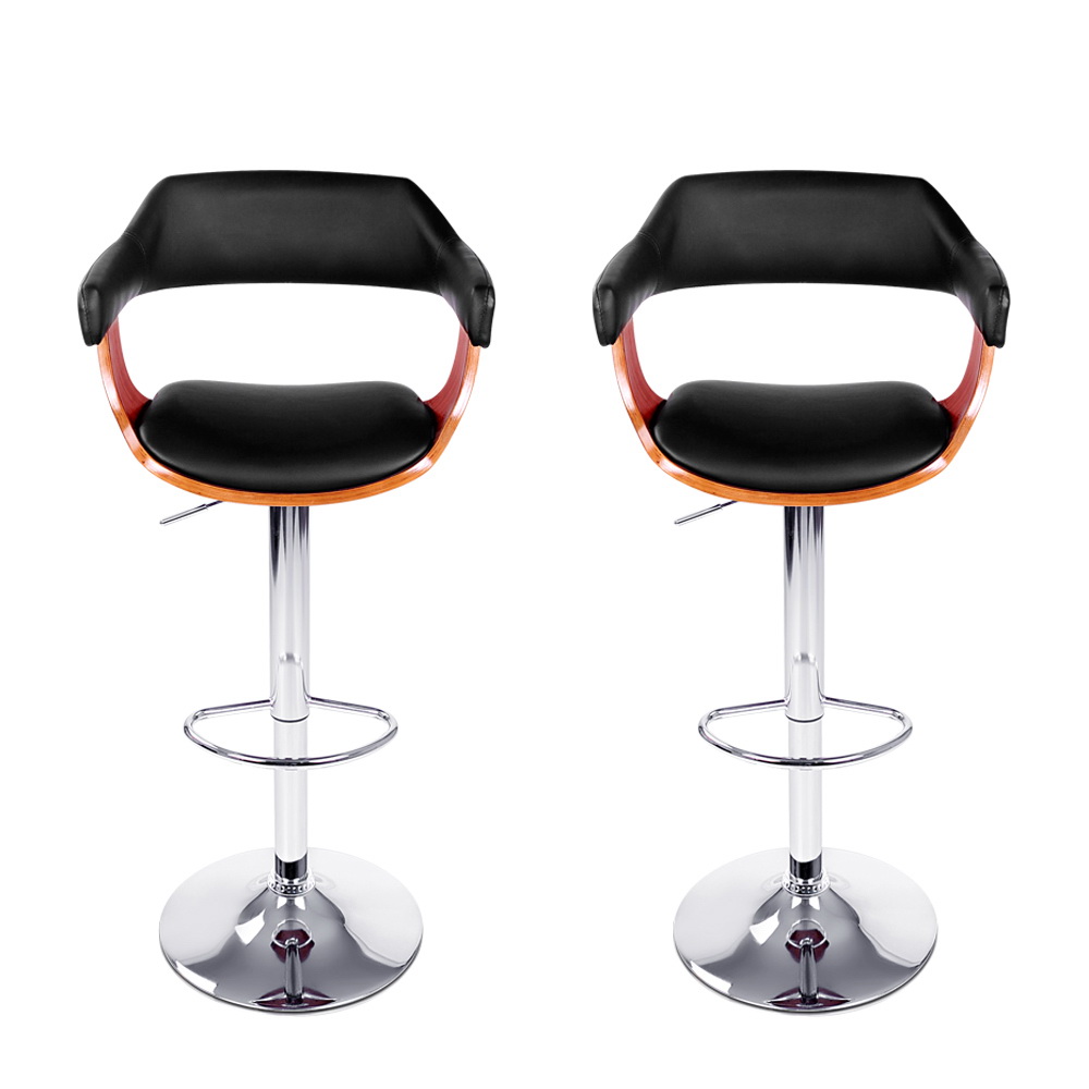 Artiss 2x Bar Stools Gas Lift Leather w/Armrest Black view 3