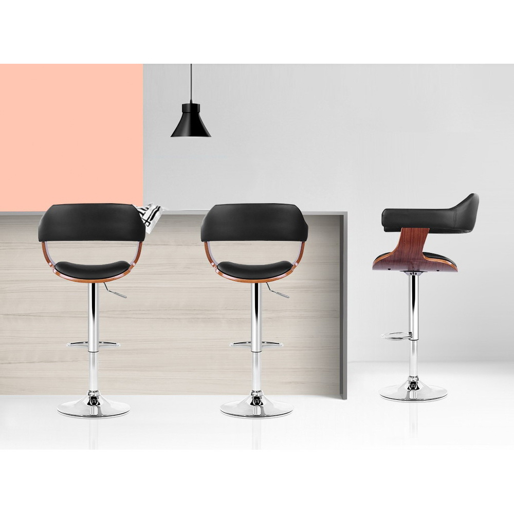 Artiss 2x Bar Stools Gas Lift Leather w/Armrest Black view 6