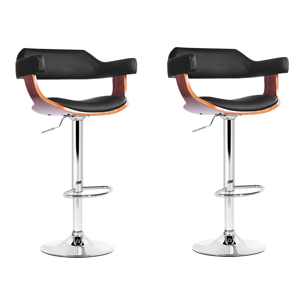 Artiss 2x Bar Stools Gas Lift Leather w/Armrest Black view 7