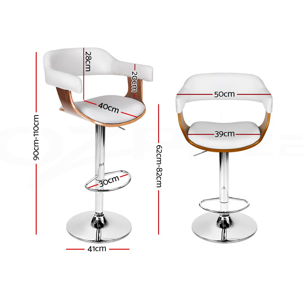 Artiss 2x Bar Stools Gas Lift Leather w/Armrest White view 2