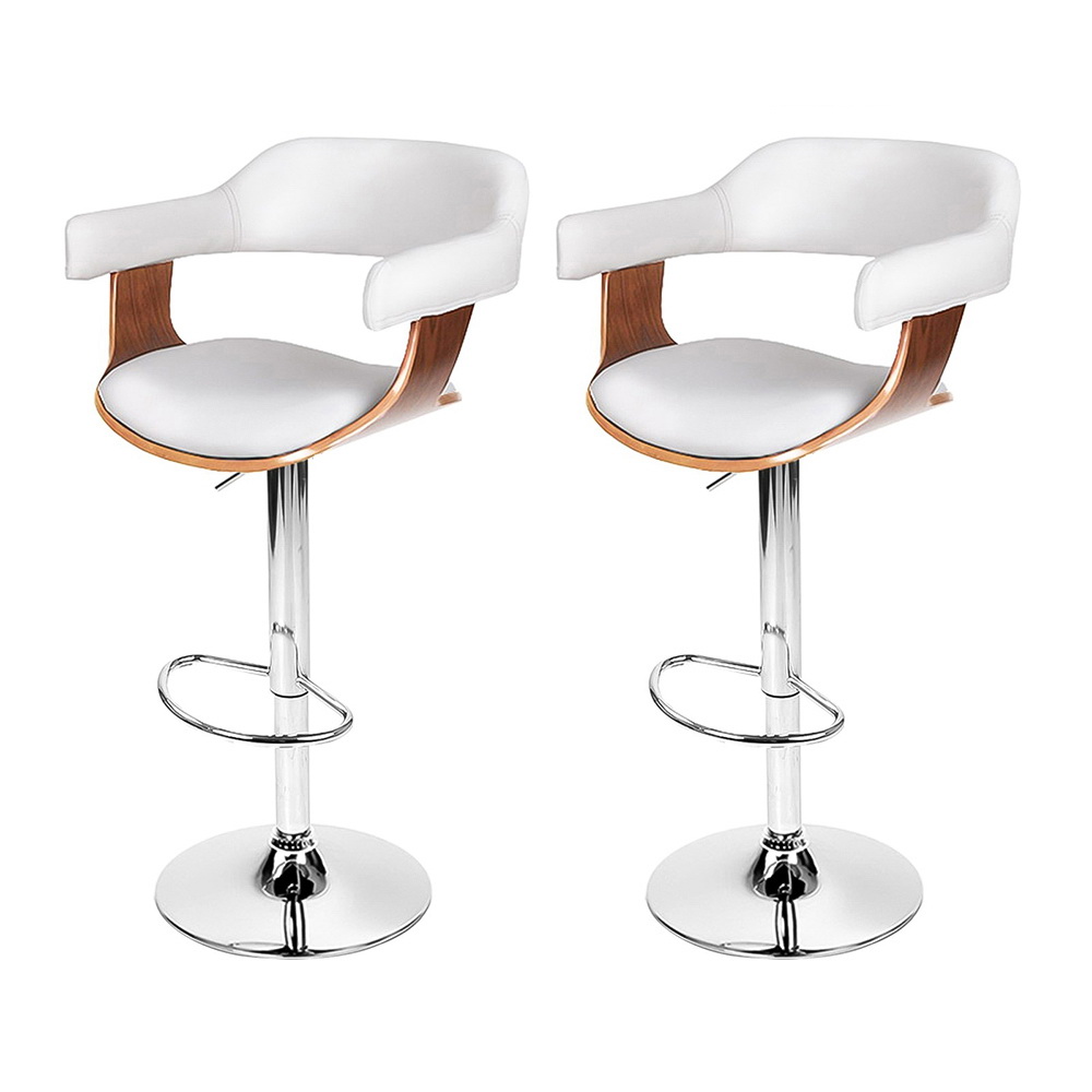 Artiss 2x Bar Stools Gas Lift Leather w/Armrest White view 3
