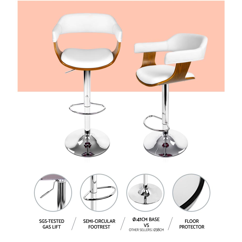 Artiss 2x Bar Stools Gas Lift Leather w/Armrest White view 5