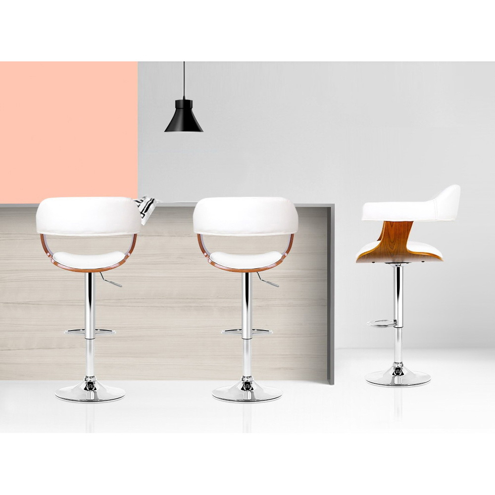 Artiss 2x Bar Stools Gas Lift Leather w/Armrest White view 6