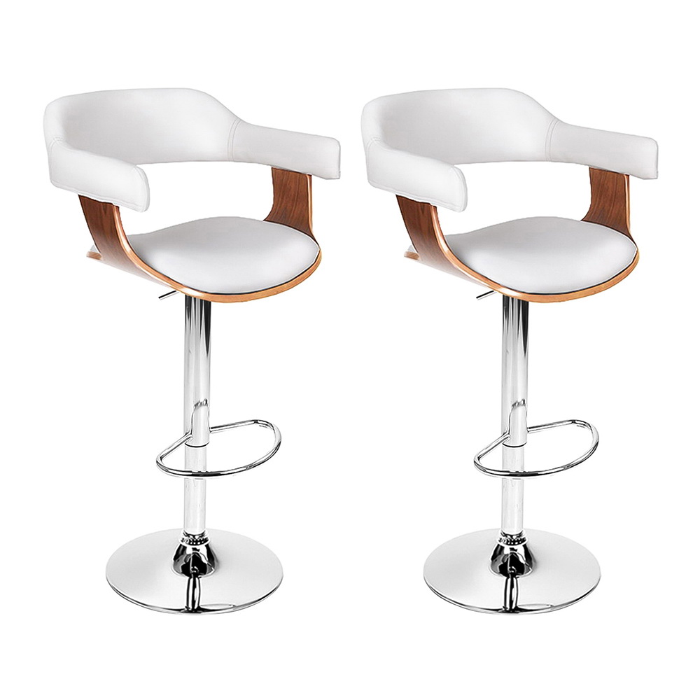 Artiss 2x Bar Stools Gas Lift Leather w/Armrest White view 7