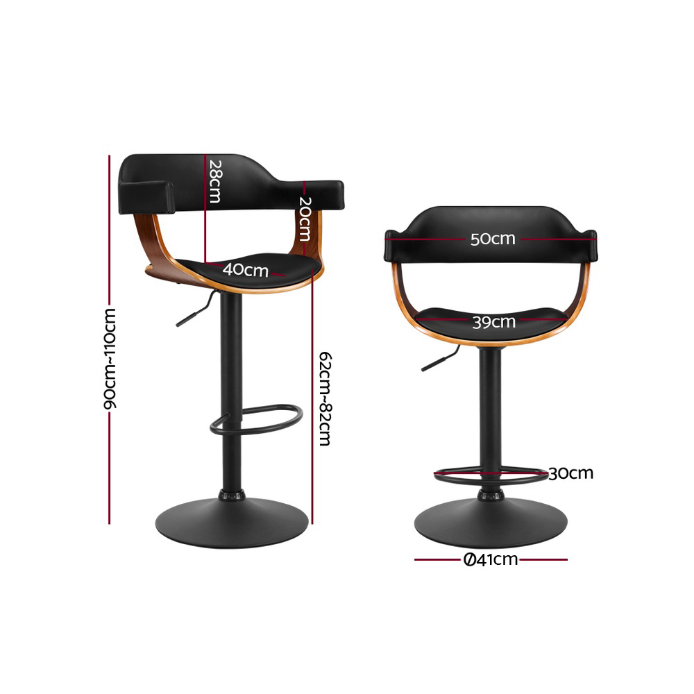 Artiss Bar Stools Gas Lift Leather w/Armrest All Black view 2