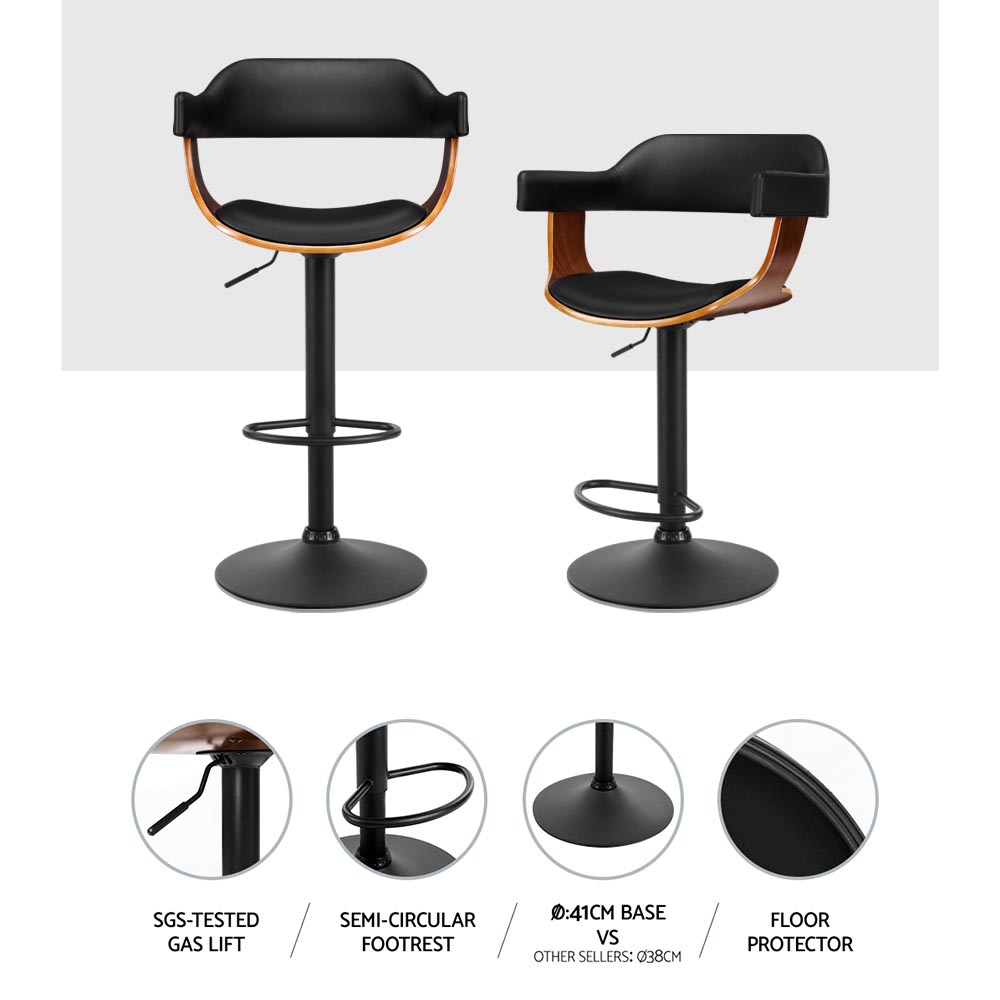 Artiss Bar Stools Gas Lift Leather w/Armrest All Black view 4