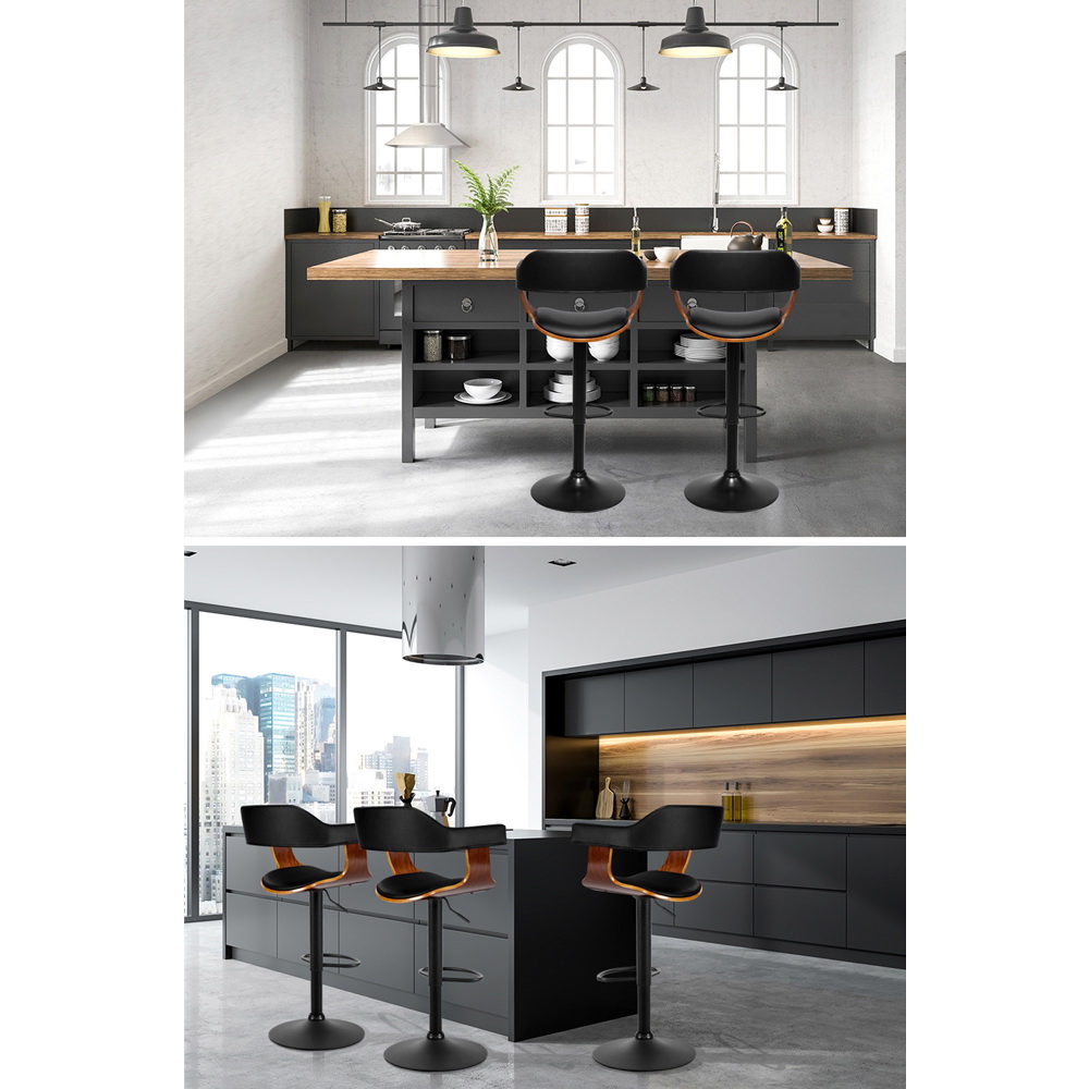 Artiss Bar Stools Gas Lift Leather w/Armrest All Black view 5