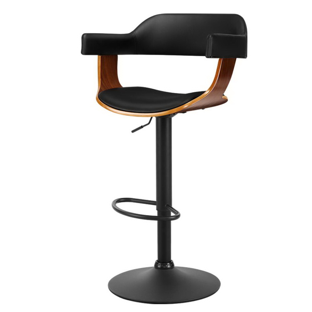 Artiss Bar Stools Gas Lift Leather w/Armrest All Black view 7