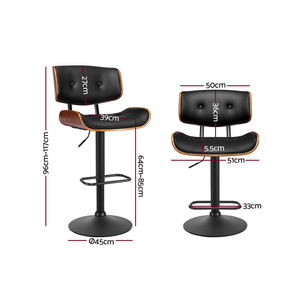 Artiss Bar Stools Gas Lift Leather All Black view 2