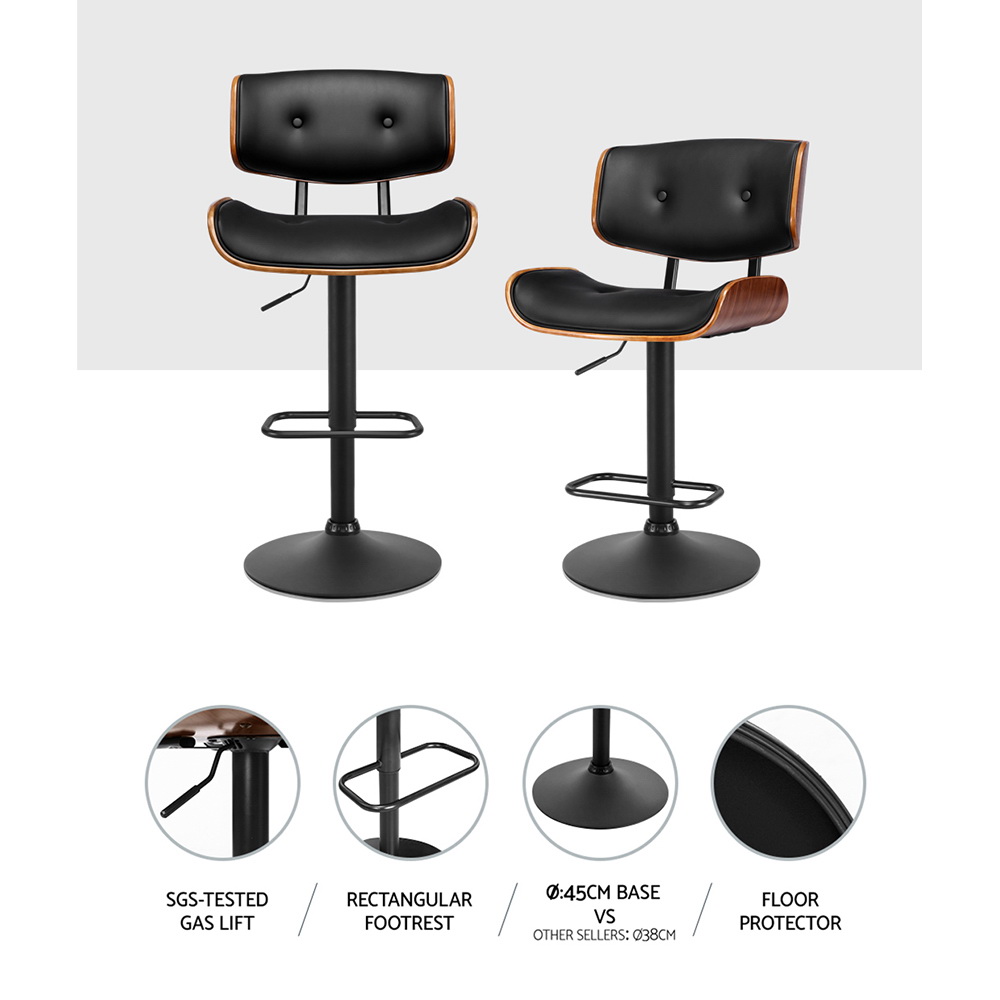 Artiss Bar Stools Gas Lift Leather All Black view 4