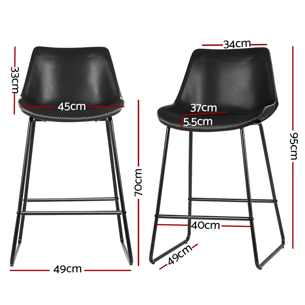 Artiss Bar Stools Kitchen Counter Barstools Leather Metal Chairs Black x2 view 2