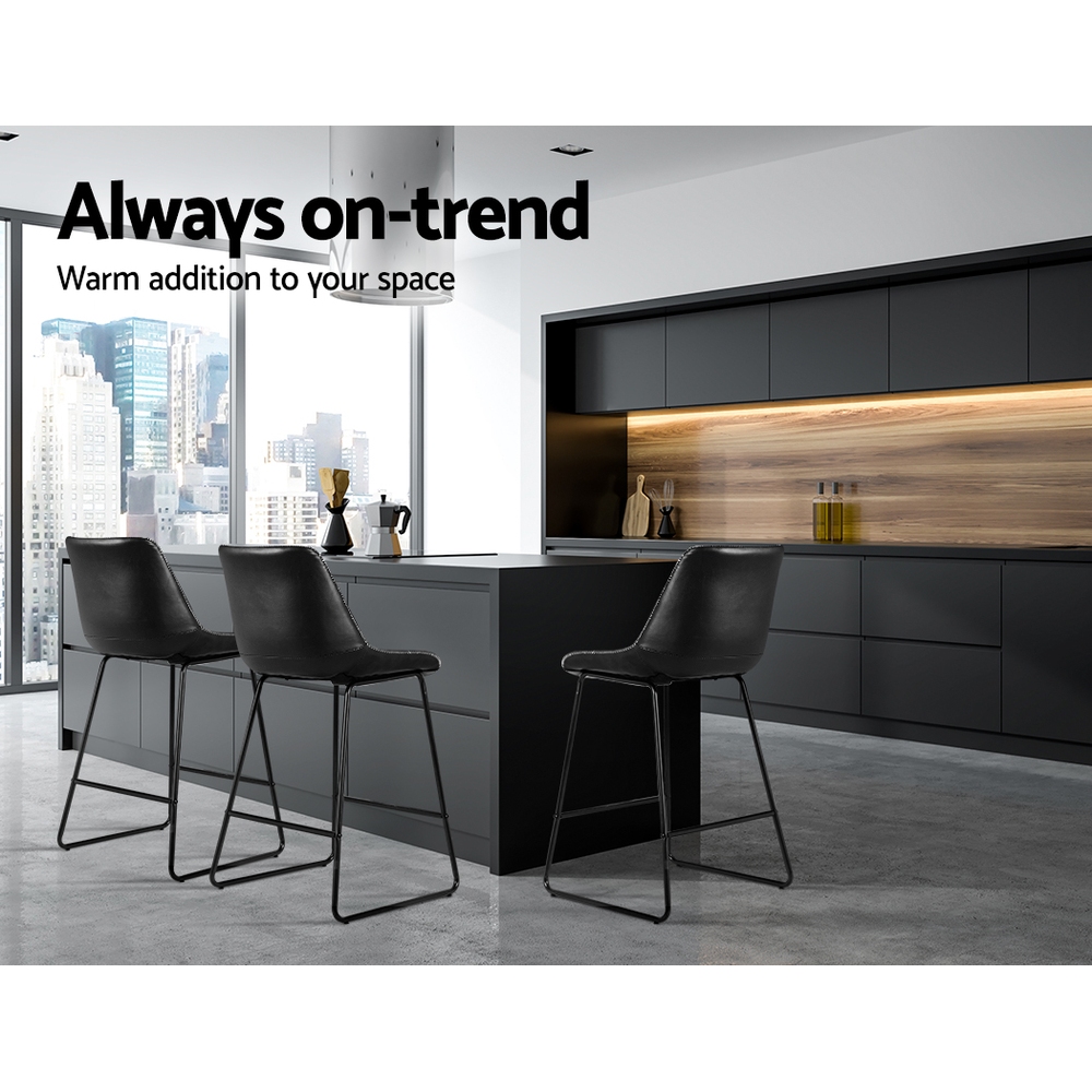 Artiss Bar Stools Kitchen Counter Barstools Leather Metal Chairs Black x2 view 4