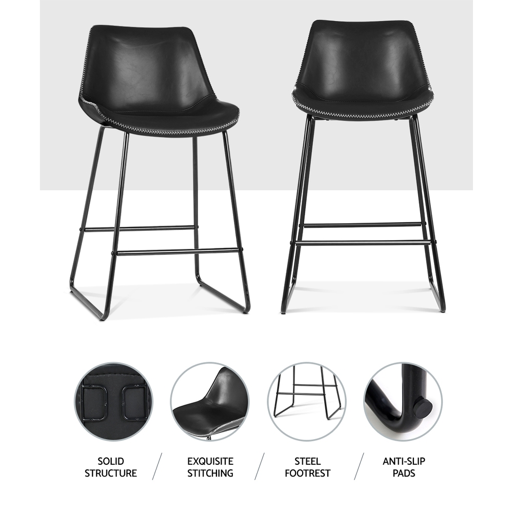 Artiss Bar Stools Kitchen Counter Barstools Leather Metal Chairs Black x2 view 5