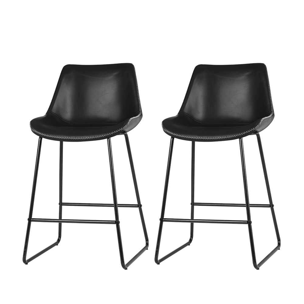 Artiss Bar Stools Kitchen Counter Barstools Leather Metal Chairs Black x2 view 7