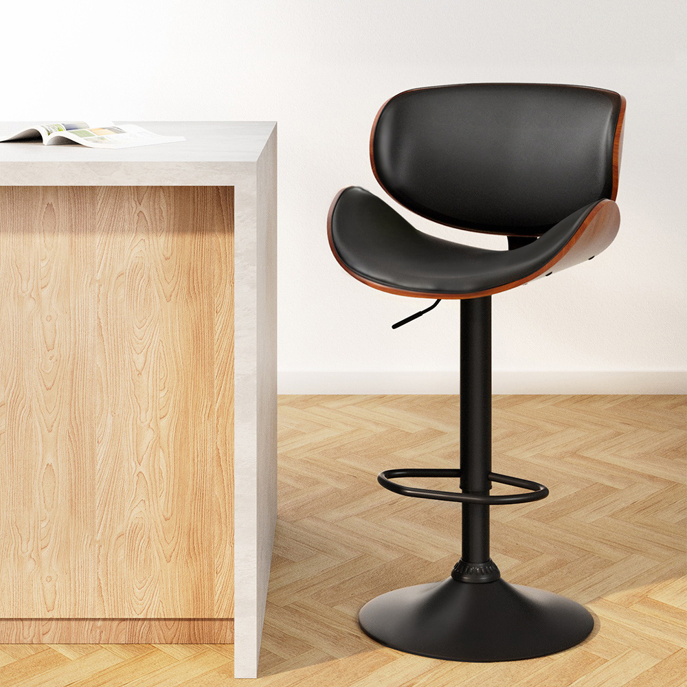 Artiss Bar Stools Kitchen Leather Barstools Swivel Gas Lift Vintage Chairs Black — image 1
