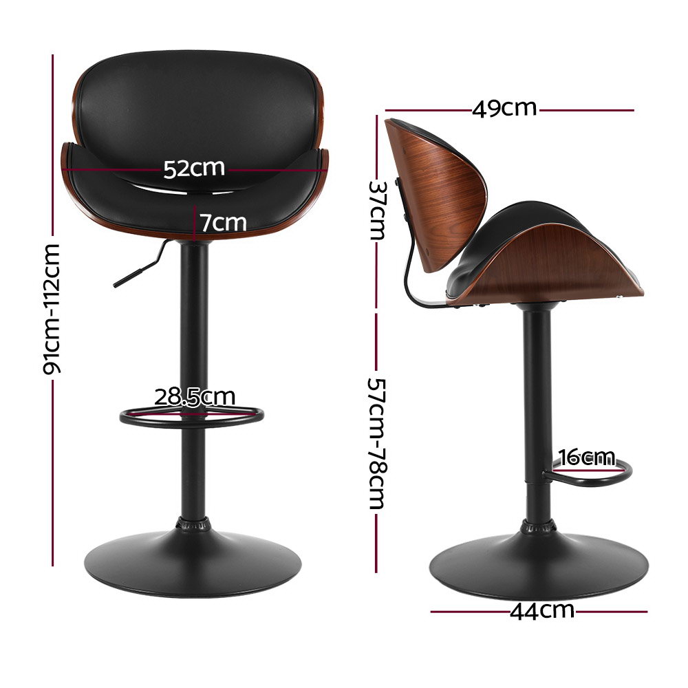 Artiss Bar Stools Kitchen Leather Barstools Swivel Gas Lift Vintage Chairs Black view 2