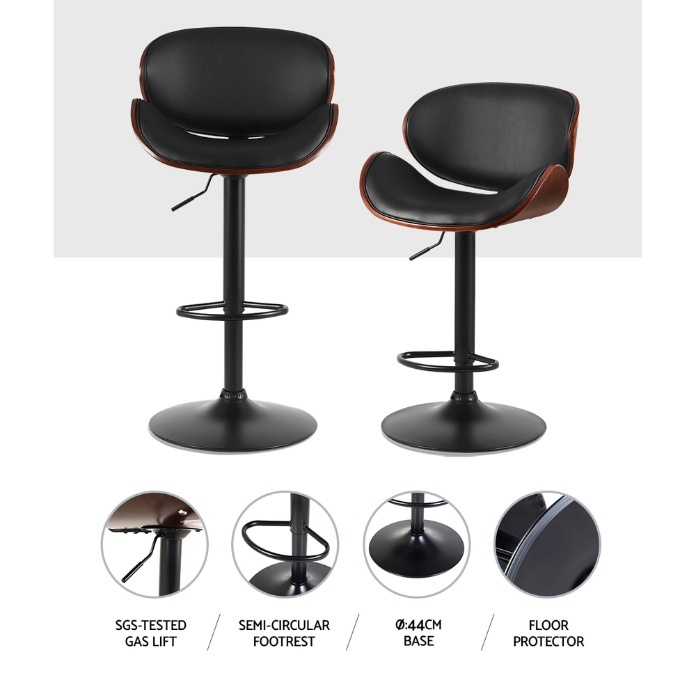 Artiss Bar Stools Kitchen Leather Barstools Swivel Gas Lift Vintage Chairs Black view 4