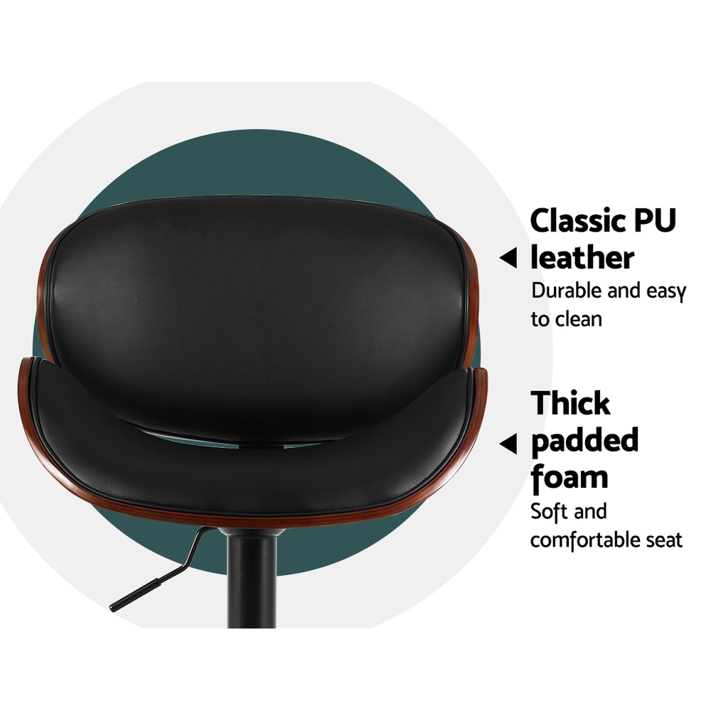 Artiss Bar Stools Kitchen Leather Barstools Swivel Gas Lift Vintage Chairs Black view 6