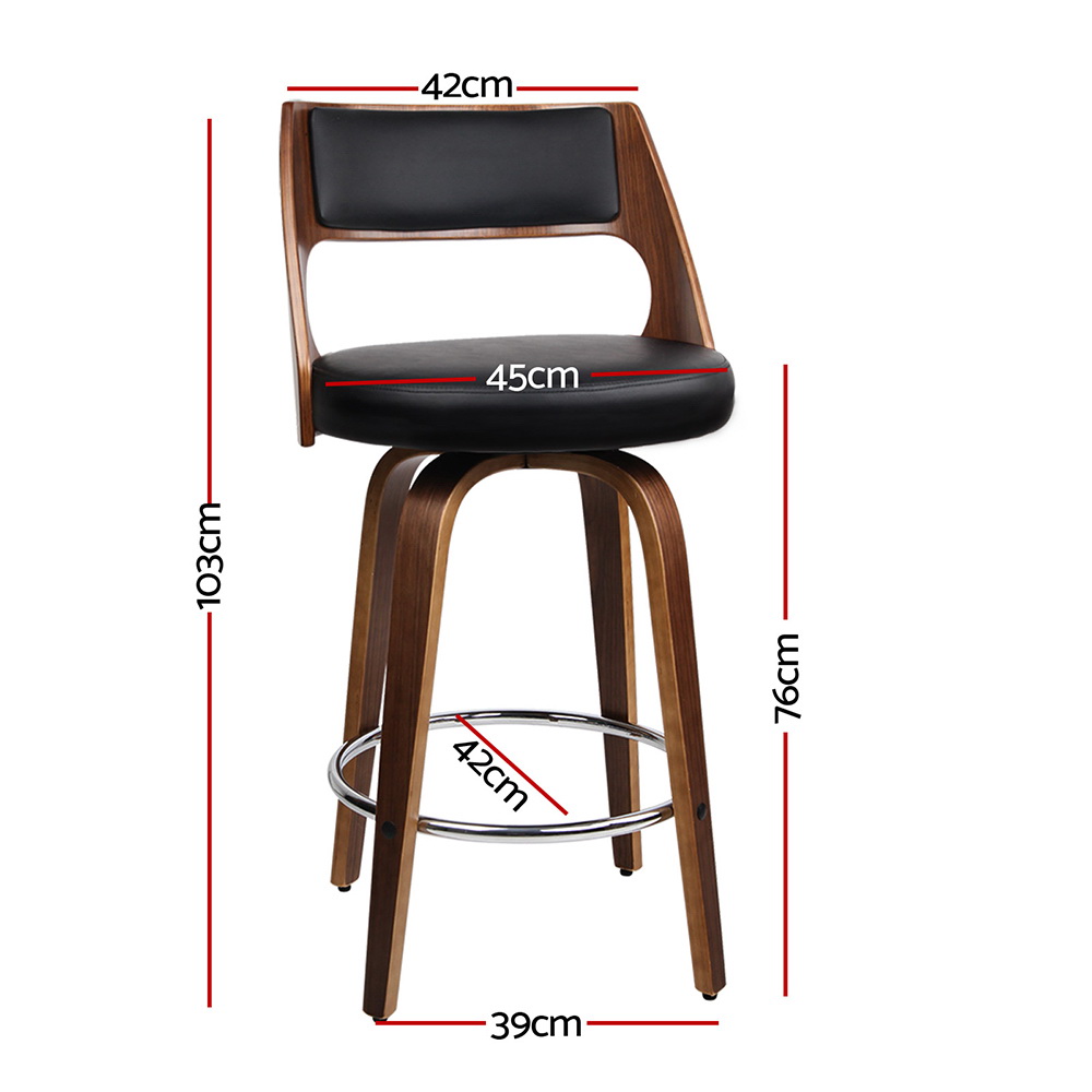 Artiss 2x Bar Stools Swivel Leather Chair 76cm view 2