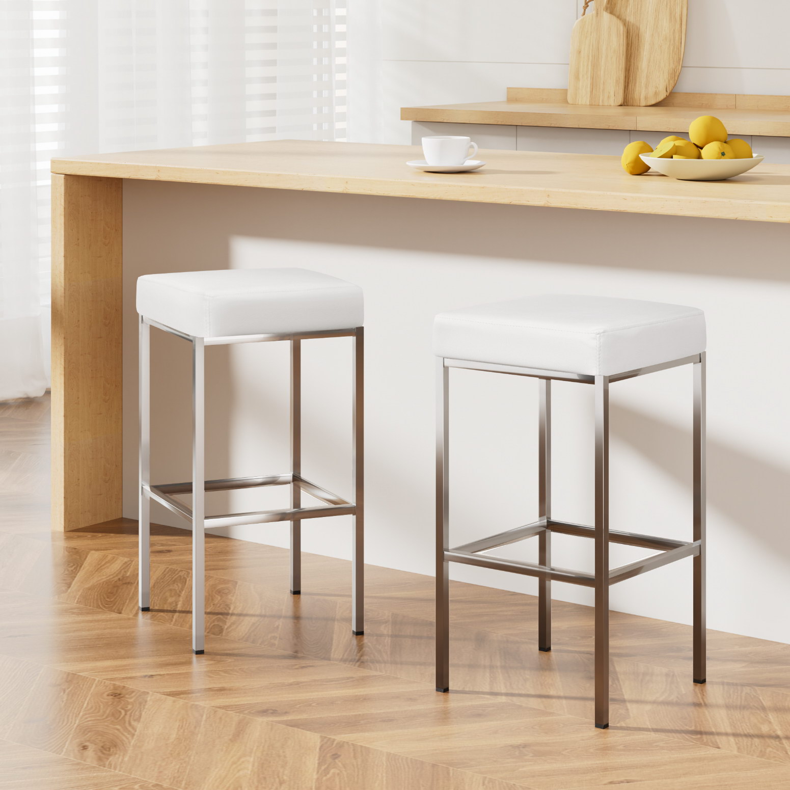 Artiss 2x Bar Stools Leather Padded Metal White — image 1