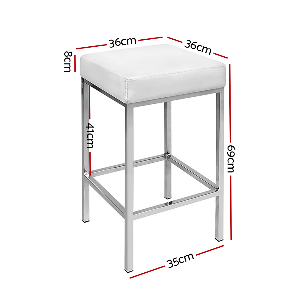 Artiss 2x Bar Stools Leather Padded Metal White view 2