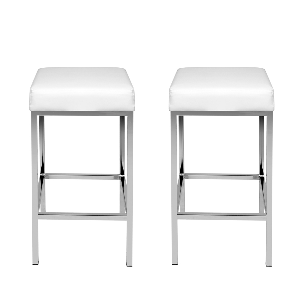 Artiss 2x Bar Stools Leather Padded Metal White view 3