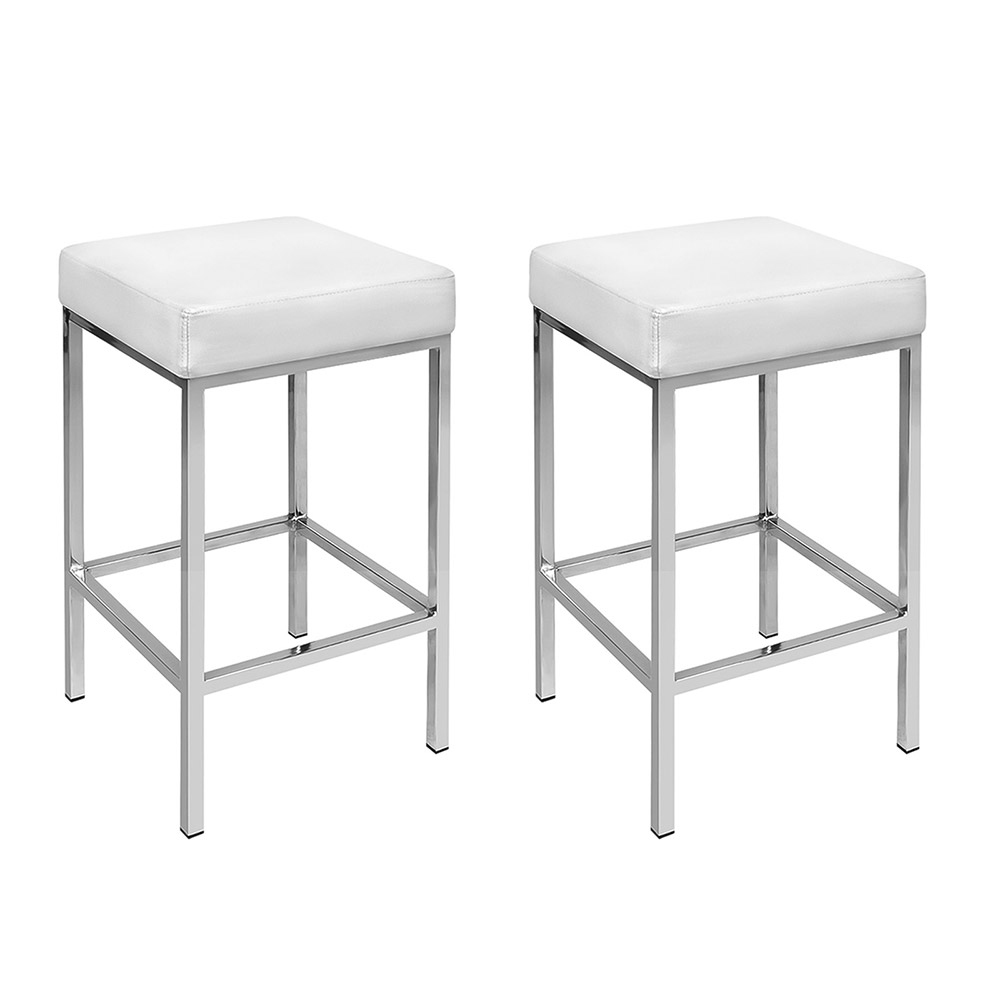 Artiss 2x Bar Stools Leather Padded Metal White view 8