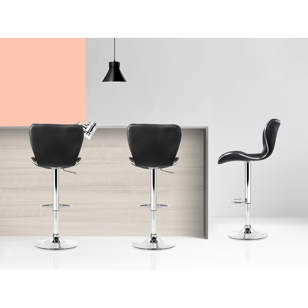 Artiss 2x Bar Stools Gas Lift Leather Seat Black view 4
