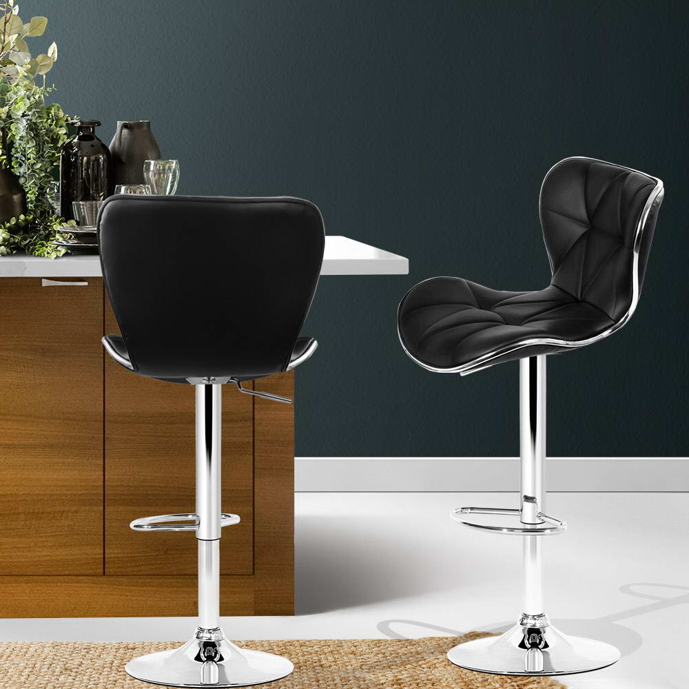 Artiss 2x Bar Stools Gas Lift Leather Seat Black view 7
