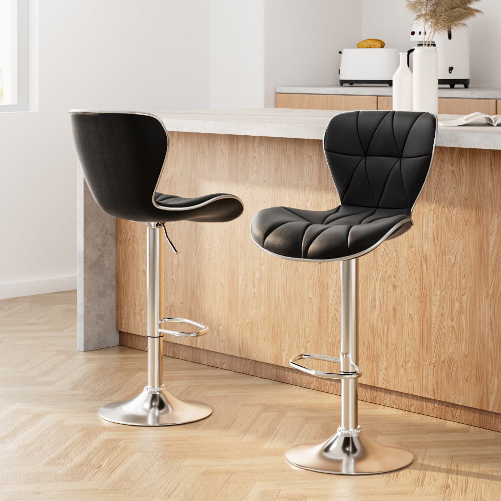 Artiss 2x Bar Stools Gas Lift Leather Seat Black view 8