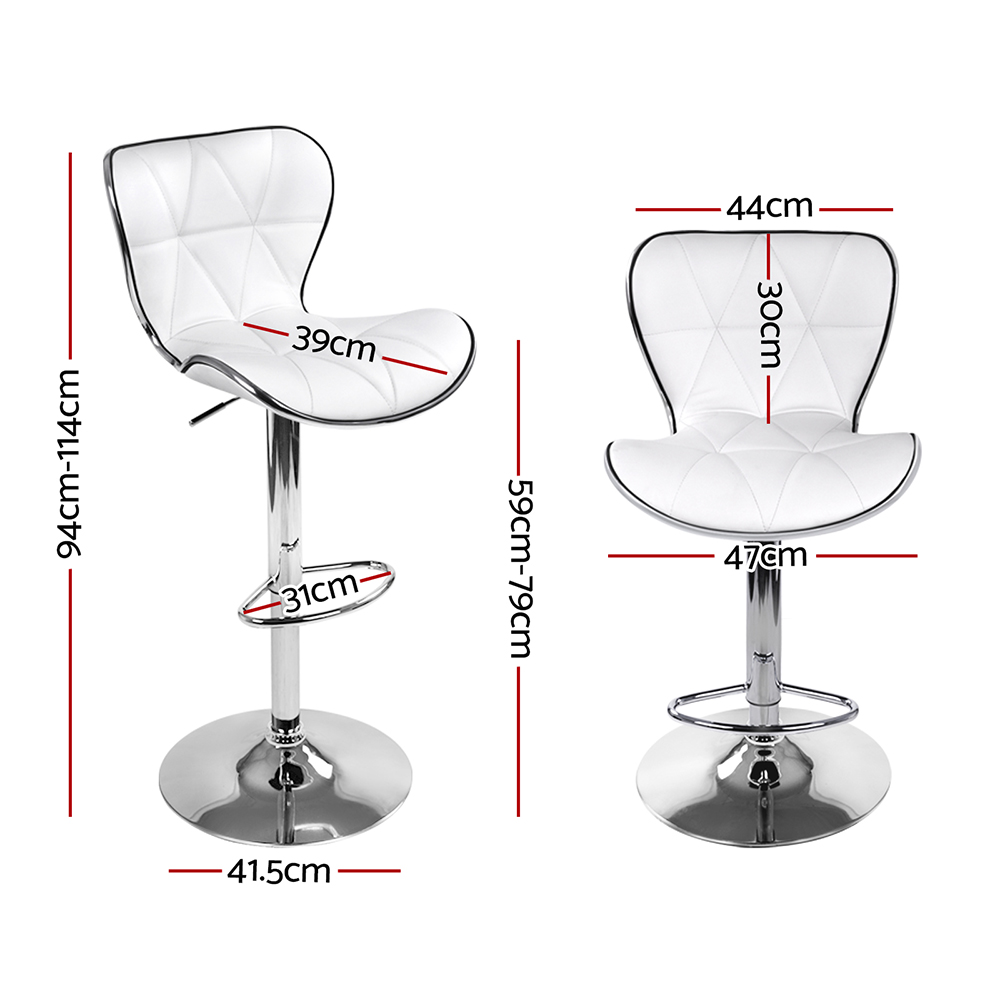 Artiss 2x Bar Stools Gas Lift Leather Seat White view 2