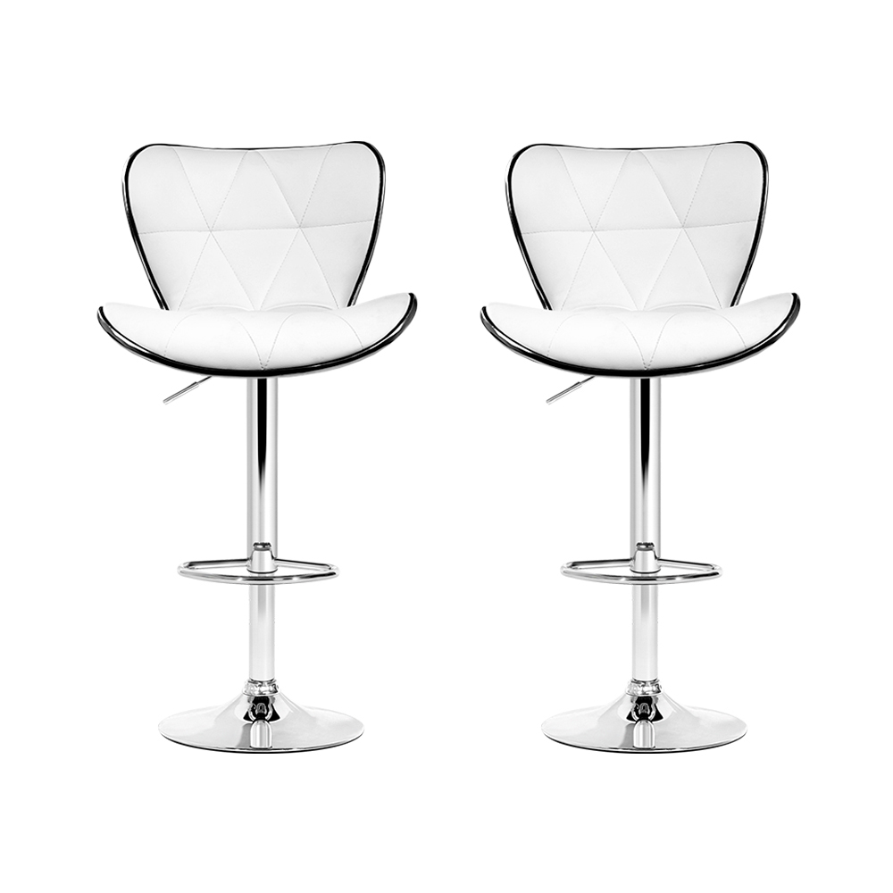 Artiss 2x Bar Stools Gas Lift Leather Seat White view 3