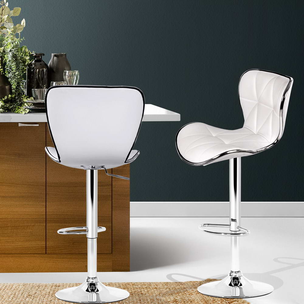 Artiss 2x Bar Stools Gas Lift Leather Seat White view 7