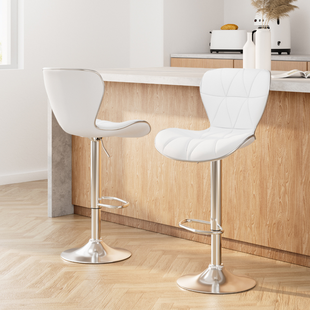 Artiss 2x Bar Stools Gas Lift Leather Seat White view 8