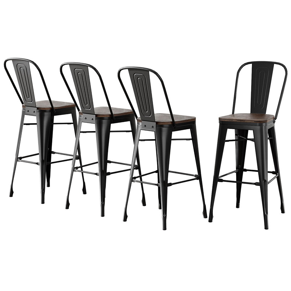 4x Artiss Metal Bar Stools Wooden Seat Retro Counter Stool view 7