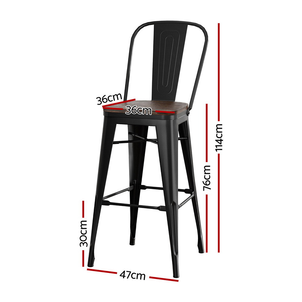 4x Artiss Metal Bar Stools Wooden Seat Retro Counter Stool view 2