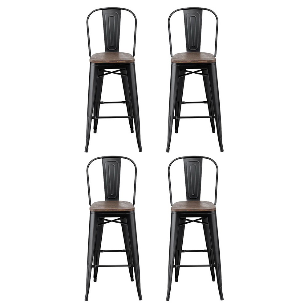 4x Artiss Metal Bar Stools Wooden Seat Retro Counter Stool view 3